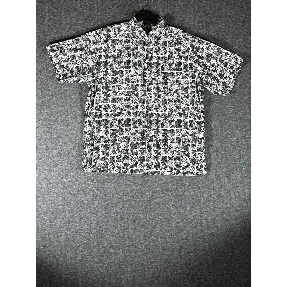 Pendleton Mens Silk Cotton Bamboo Print‎ Short Sleeve Button Down Shirt Black L